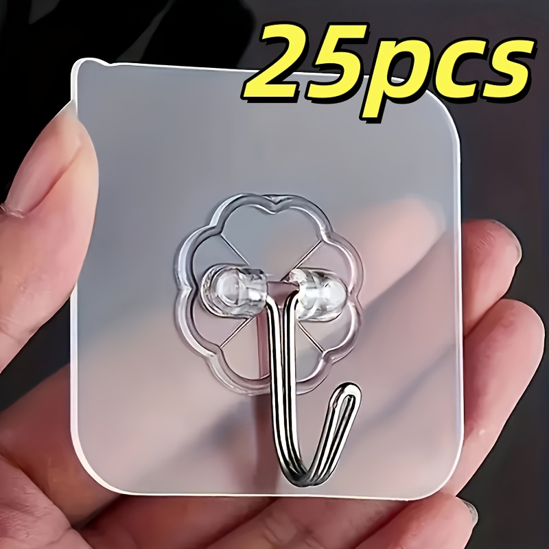 TEMU 25pcs Strong Adhesive Hooks, Self-adhesive Waterproof Wall Hooks, Multifunctional Hanging Storage, Bathroom Toilet Seamless Utility Hooks,