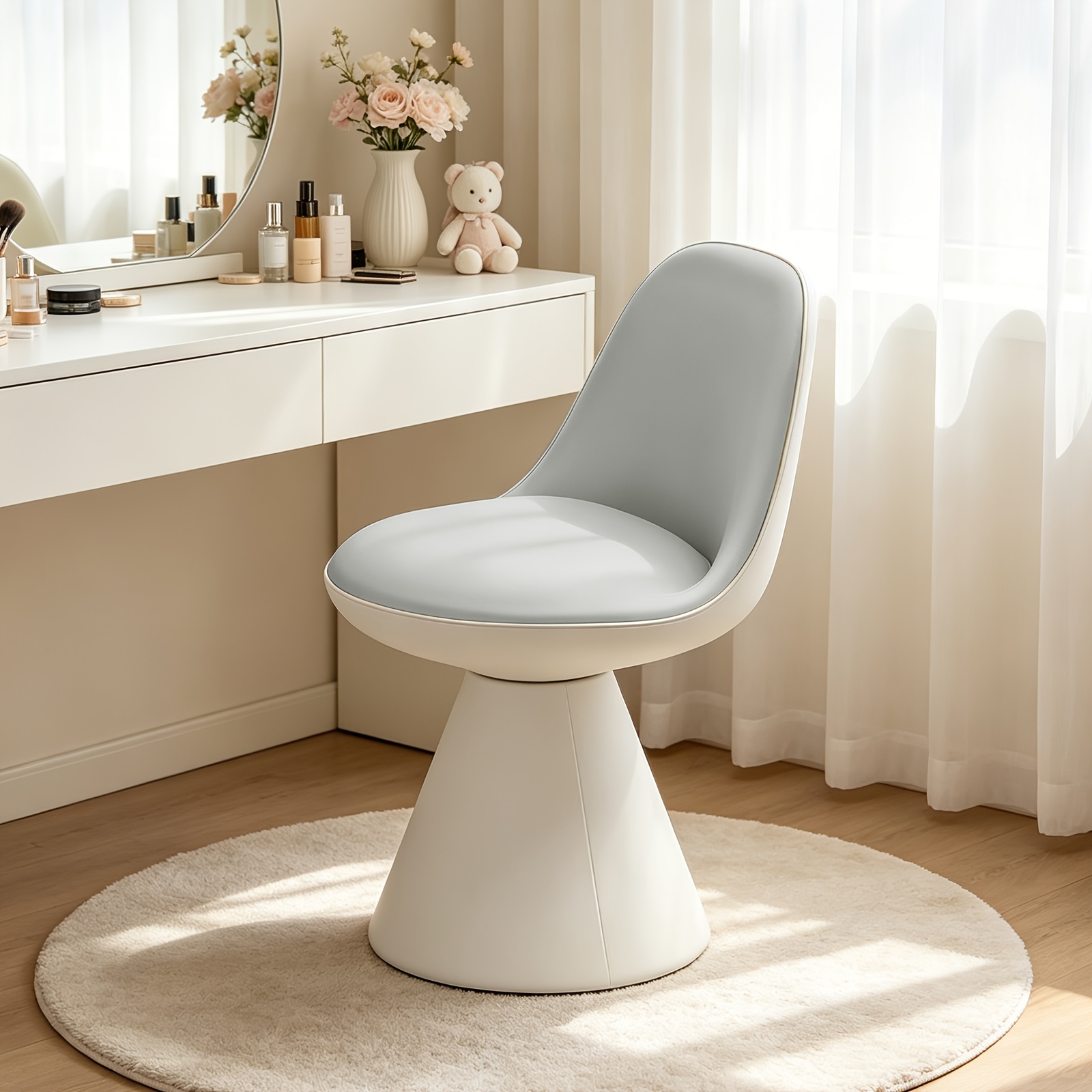 Image of 360-degree Swivel Office Chair Vanity Chair, Armless Compact Desk Chair, Modern Minimalist Makeup Chair For Small Space Bedroom Home Office