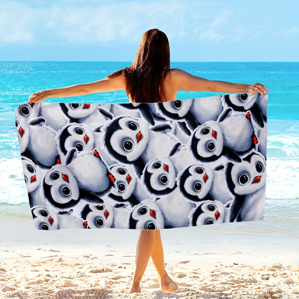 1pc cartoon penguin microfiber beach towel quick Temu