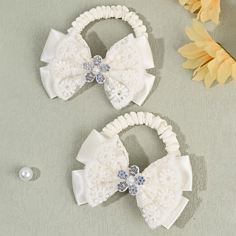 TEMU Juego de 2 Ligas para el Cabello Elegantes de Encaje con para Scrunchies Elásticas con Perlas de Brillantes, Accesorios para el Cabello con