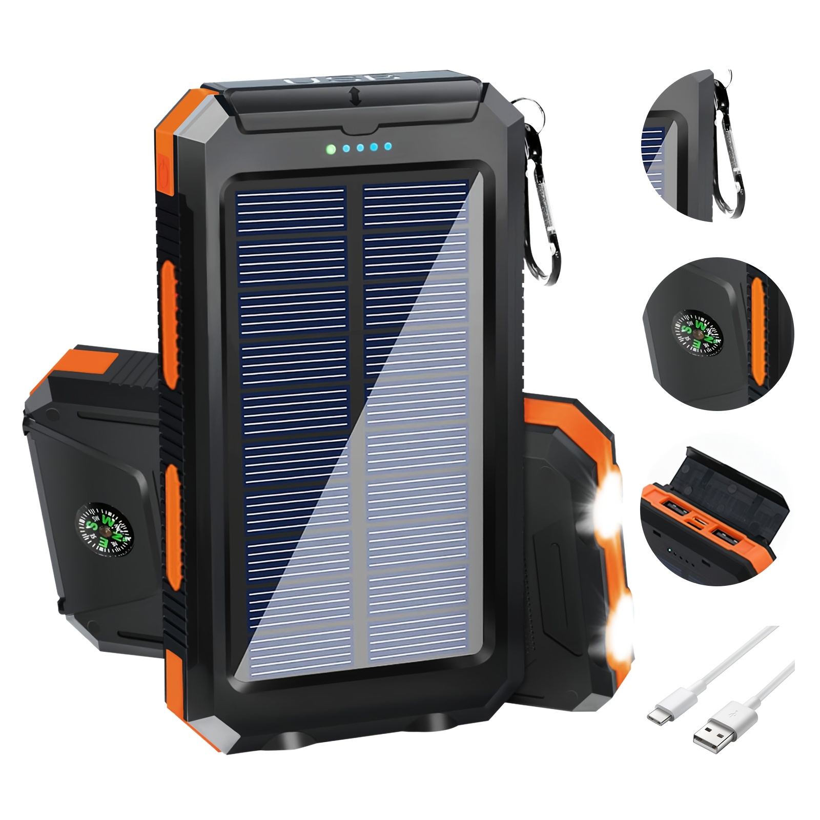 

20000mah Solar Charger Power Bank Fast Charging, Portable Charger For All Devices - With Compass, Hiking And Led Flashlight For Field , Camping