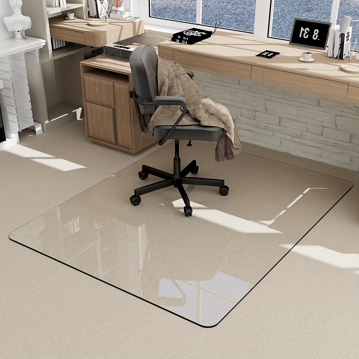 

36"x 46" Glass Chair Mat - Office Chair Mat -computer Desk Mats - Premium Tempered Glass-hard Protect Floor Easy Glide For Carpet/home/office