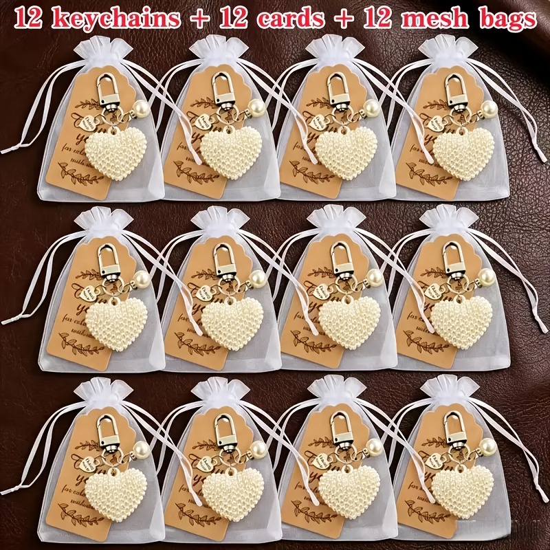 TEMU 36pcs/12sets Heart-shaped Keyring For Women Ladies Adults - Bridal Shower Celebration Gift - Aesthetic Alloy Metal Pendant For Handbag Purse