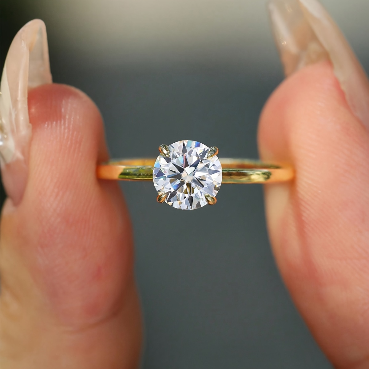Women's Minimalist Solitaire Band Ring with Synthetic Zirconia