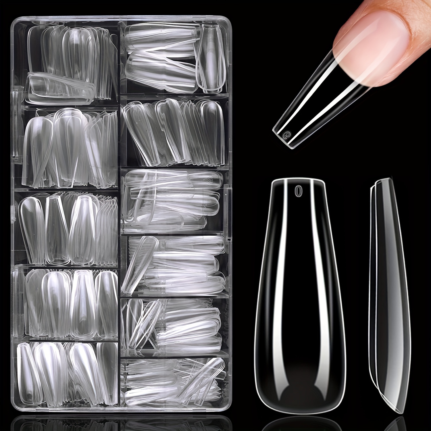 

500pcs Transparent Ballet Long Coffin Nail Tips Set, High-quality Acrylic Fake Nails, Glossy Pure Color Press-on Nail Forms, Seamless, Flexible Full Cover False Nails For Nail Art Design