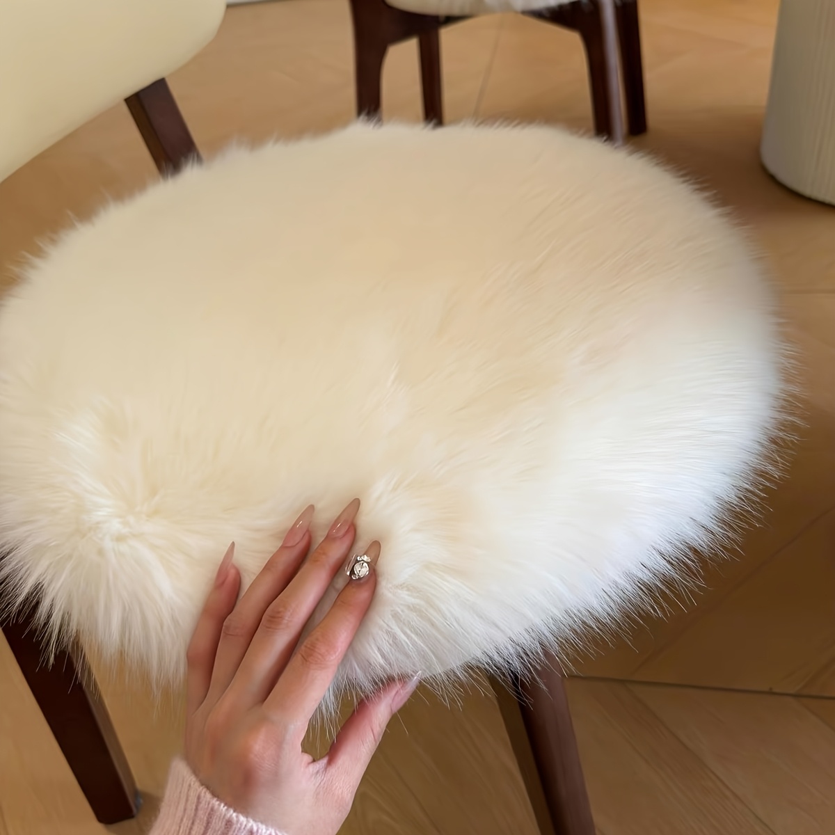 TEMU Coussin de chaise en fausse fourrure de renard, coussin de canapé, coussin de chaise à poils ras, coussin de siège thermique d'hiver pour vélo,