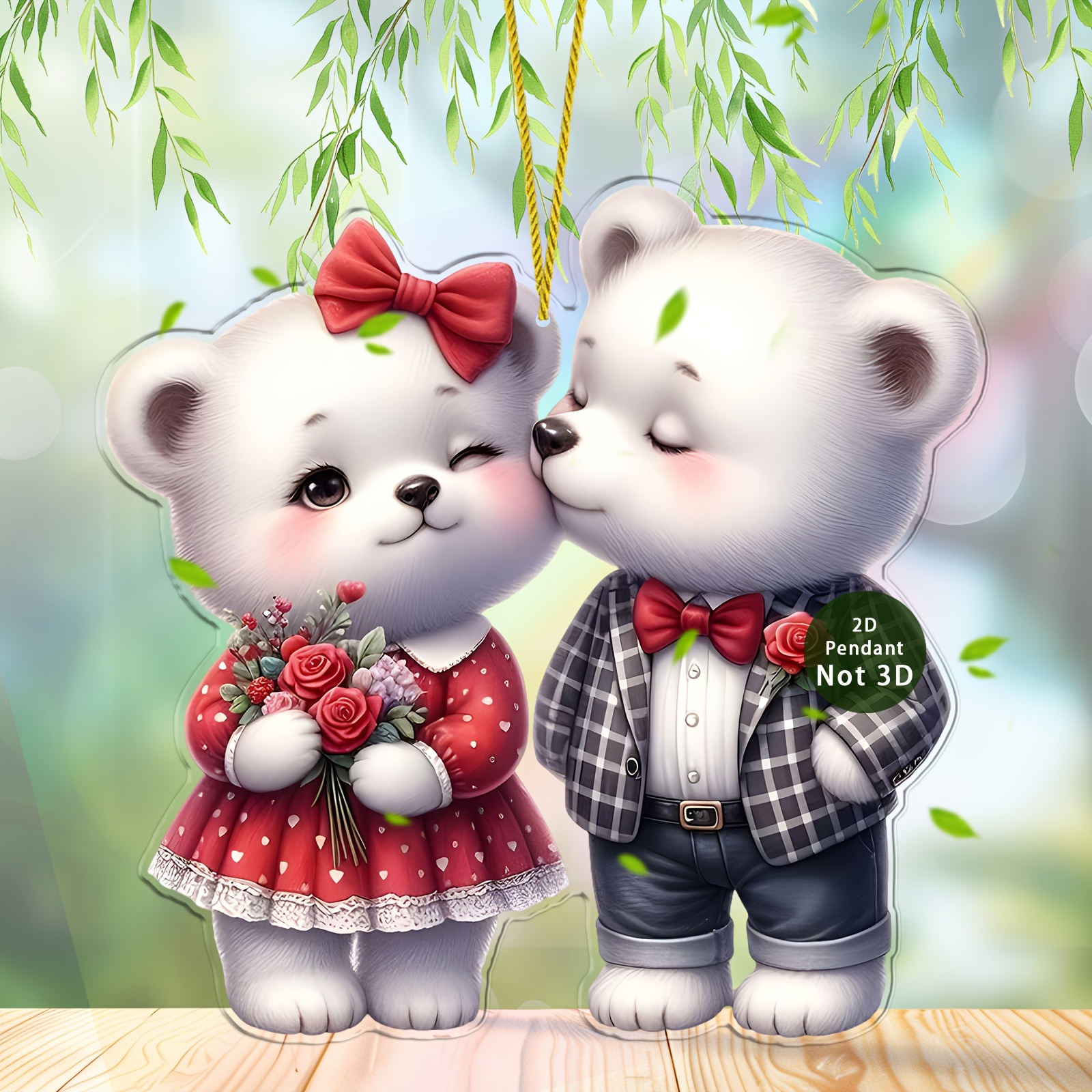 

1pc Valentine's Day Acrylic Bear Couple Figurine Ornament, 2d Flat Design, Multi-functional Decorative Sign, For Home Decor, Car Mirror, Backpack, Gift Box, With No Electricity Or Battery Needed