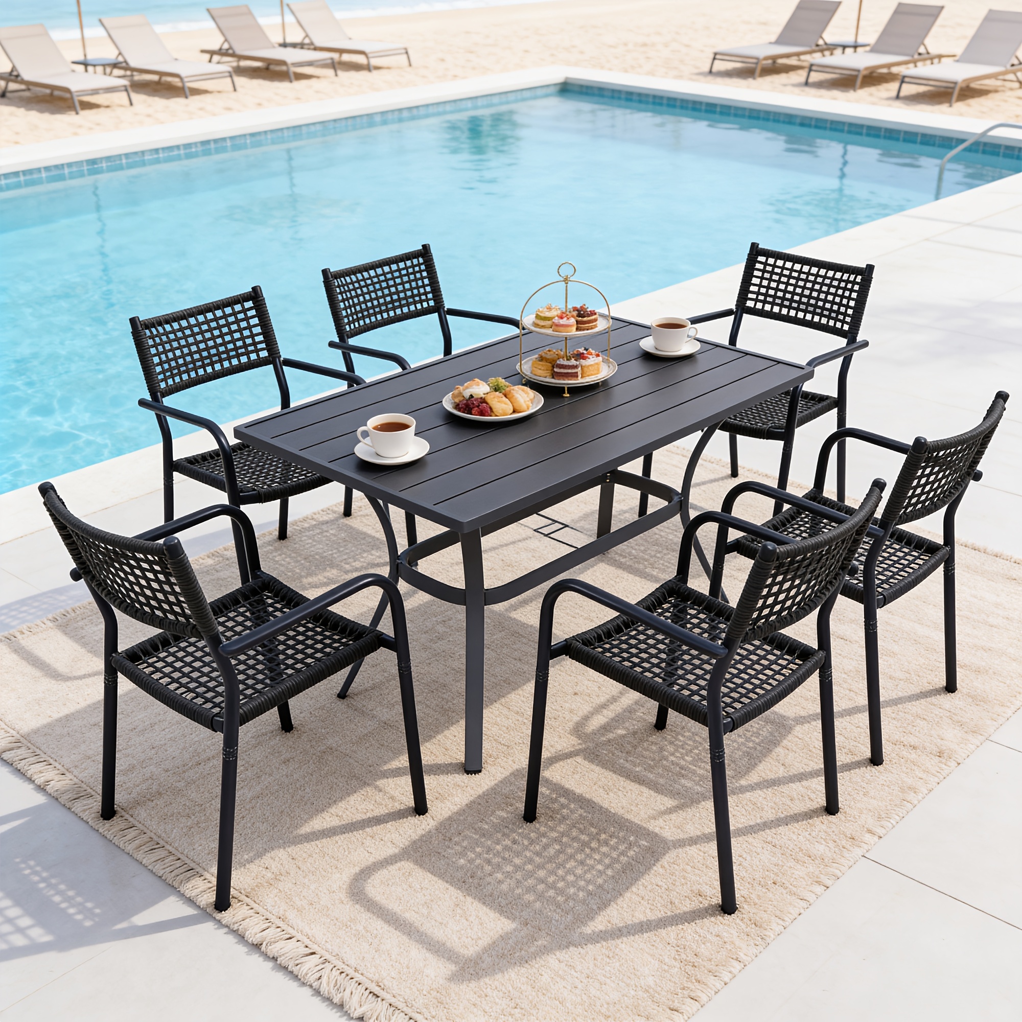 HARAISEDK Patio Dining Chairs Set Of 4/6 Stackable Ergonomic Rattan Armchairs All Weather Powder Coated Metal Frame Garden, Balcony, Poolside White/Gray