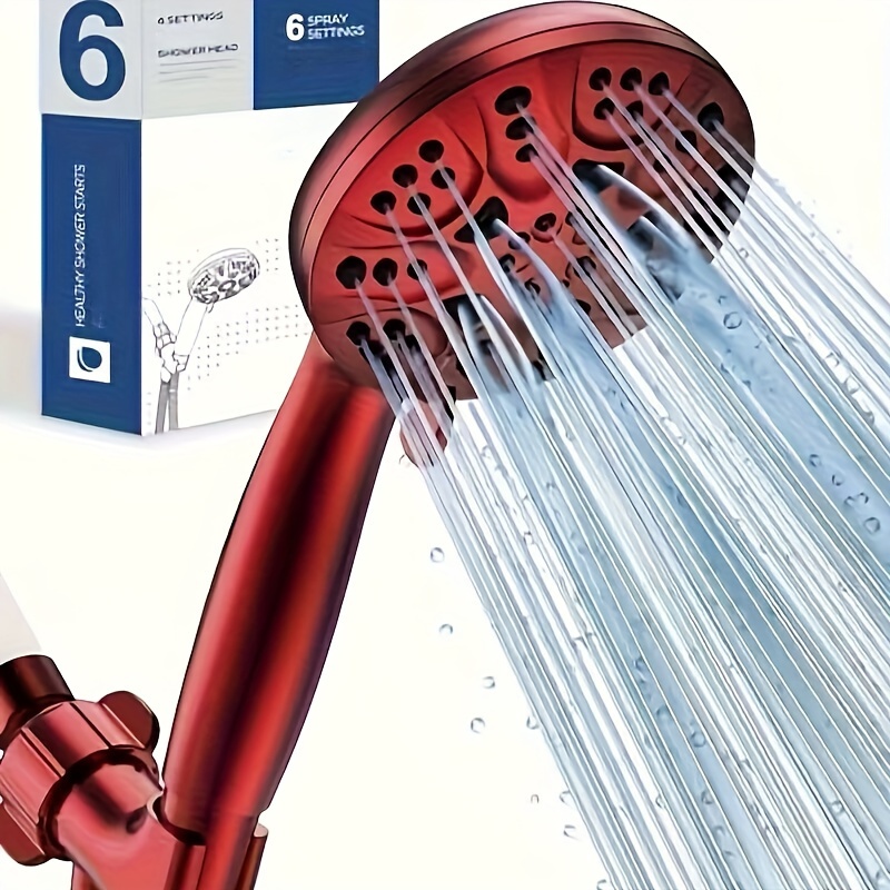 

Hopopro 6 Functions Handheld Shower , Bathroom Shower Head With Handheld Replacement Tool--min Installation With 59 Inch Hose Holder Teflon Tape Red