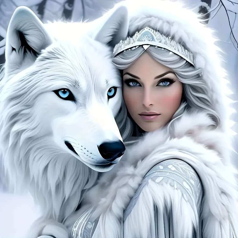 

5d Diy Diamond Painting Kit - Wolf & Brave Princess | Full Drill Round Rhinestone Embroidery Set For Beginners | Cartoon-themed Canvas Art Craft | Ideal For Home & Office Wall Decor