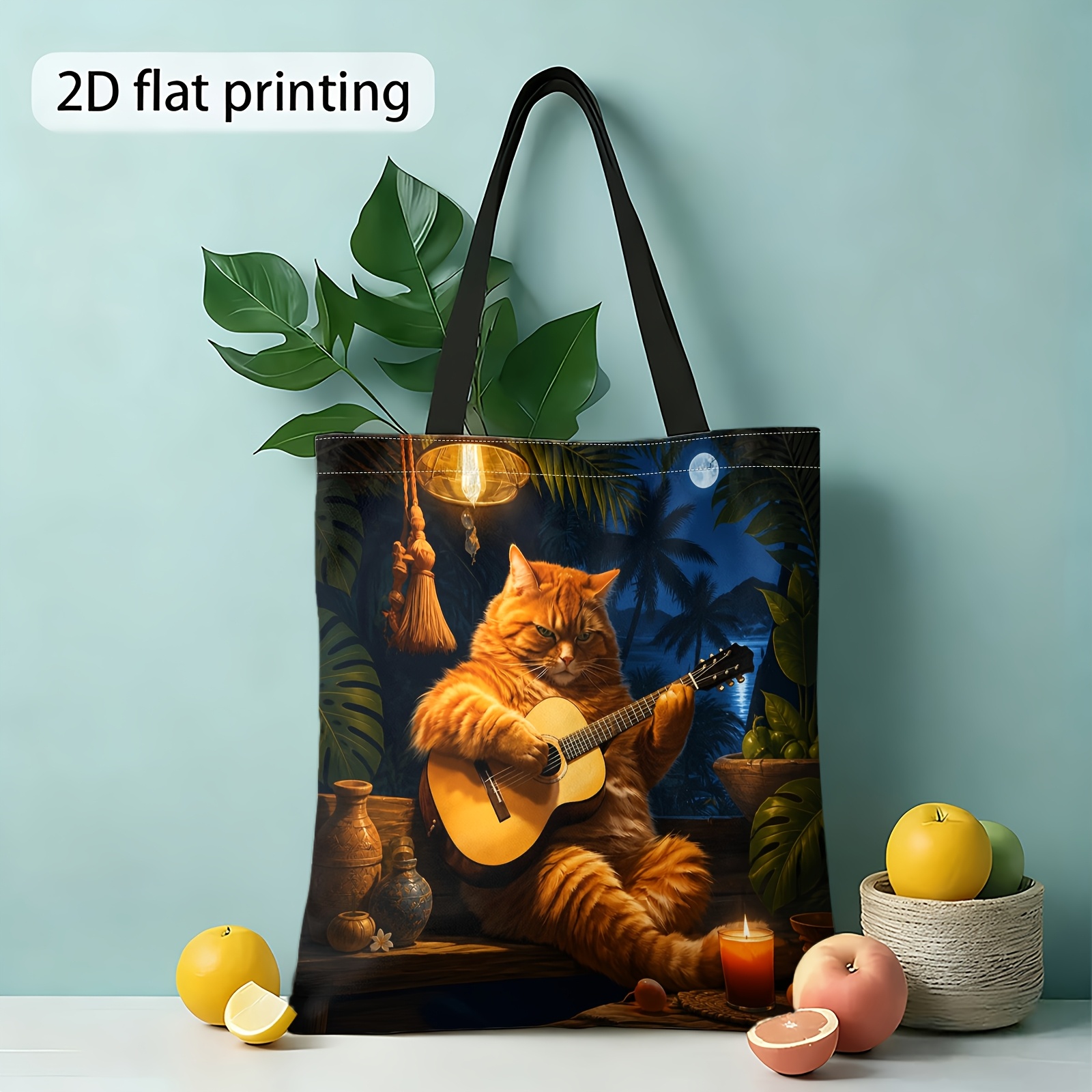 item picture christmas 2d printed single shoulder bag fashionable shoulder bag   playing guitar handbag womens tote bag reusable shopping bag gift for friends holiday shopping bag