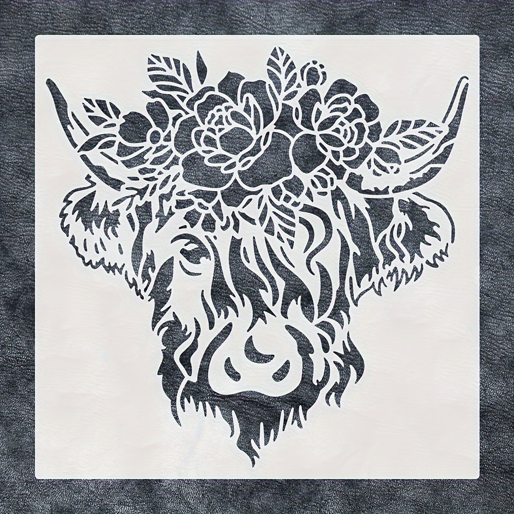 

1pc 12inch Reusable Mylar Plastic Washable Non-toxic Highland Cow Stencil For Painting Drawing Decorating Home Farmhouse Wood Wall Floor Furniture