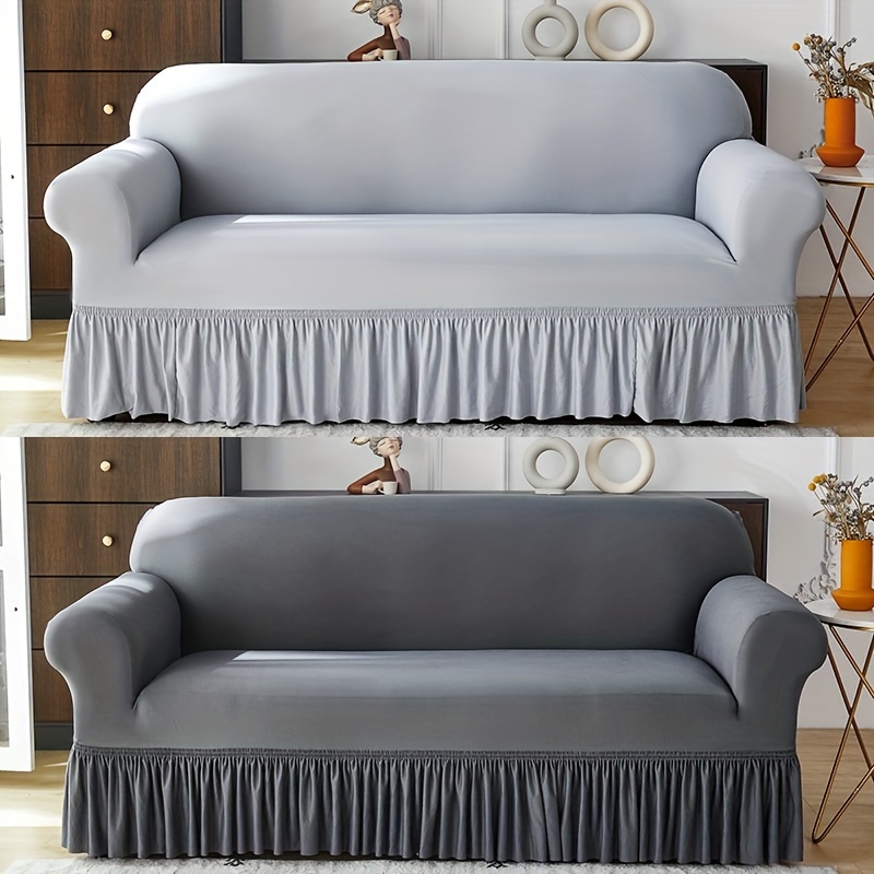 

1pc Sofa Cover Solid Color Couch Cover With Skirt, Universal For All , Sofa Slipcover For Living Room Office Home Decor