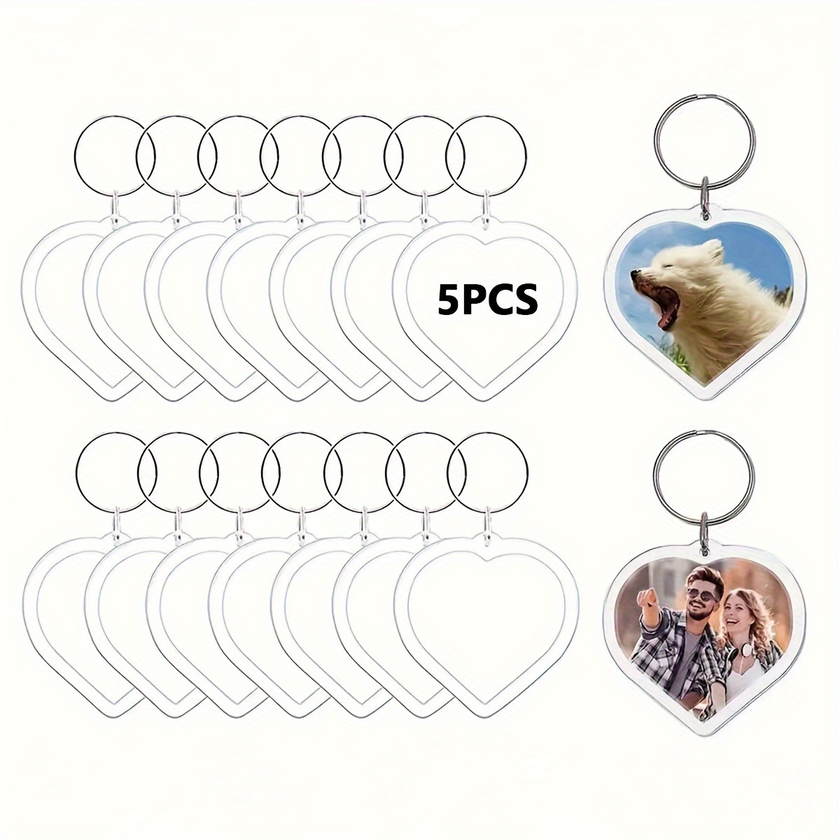 

Set of 5 Acrylic Photo Frame Keychains, Alloy Heart-Shaped Insert Ring Pendants, Double-Sided DIY Photo Holder, Decorative Ladies Keyring, Ideal for Birthday and Other Festivals