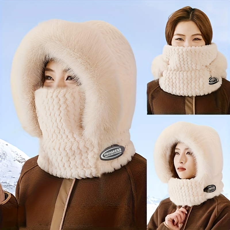 Winter Women's Hat, Neck, Integrated Ear-protecting Cap, Cold-proof, Warm, Thickened, Pullover Cap, Suitable For Winter Outdoor Leisure And Cycling Wear.