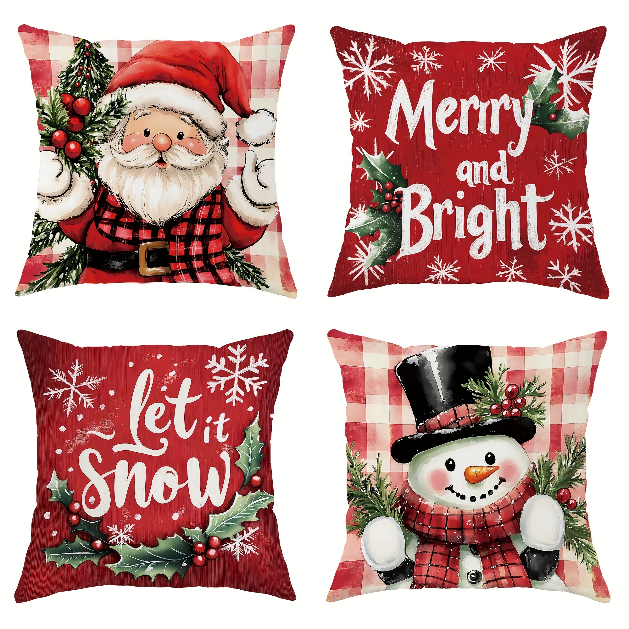 

Festive Velvet Christmas Pillow Covers: Santa, Snowman, And - 18in X 18in, Soft And Cozy, One-sided Printing, No Inserts Included, Suitable For Living Room, Bedroom, Sofa, And Bed Decor