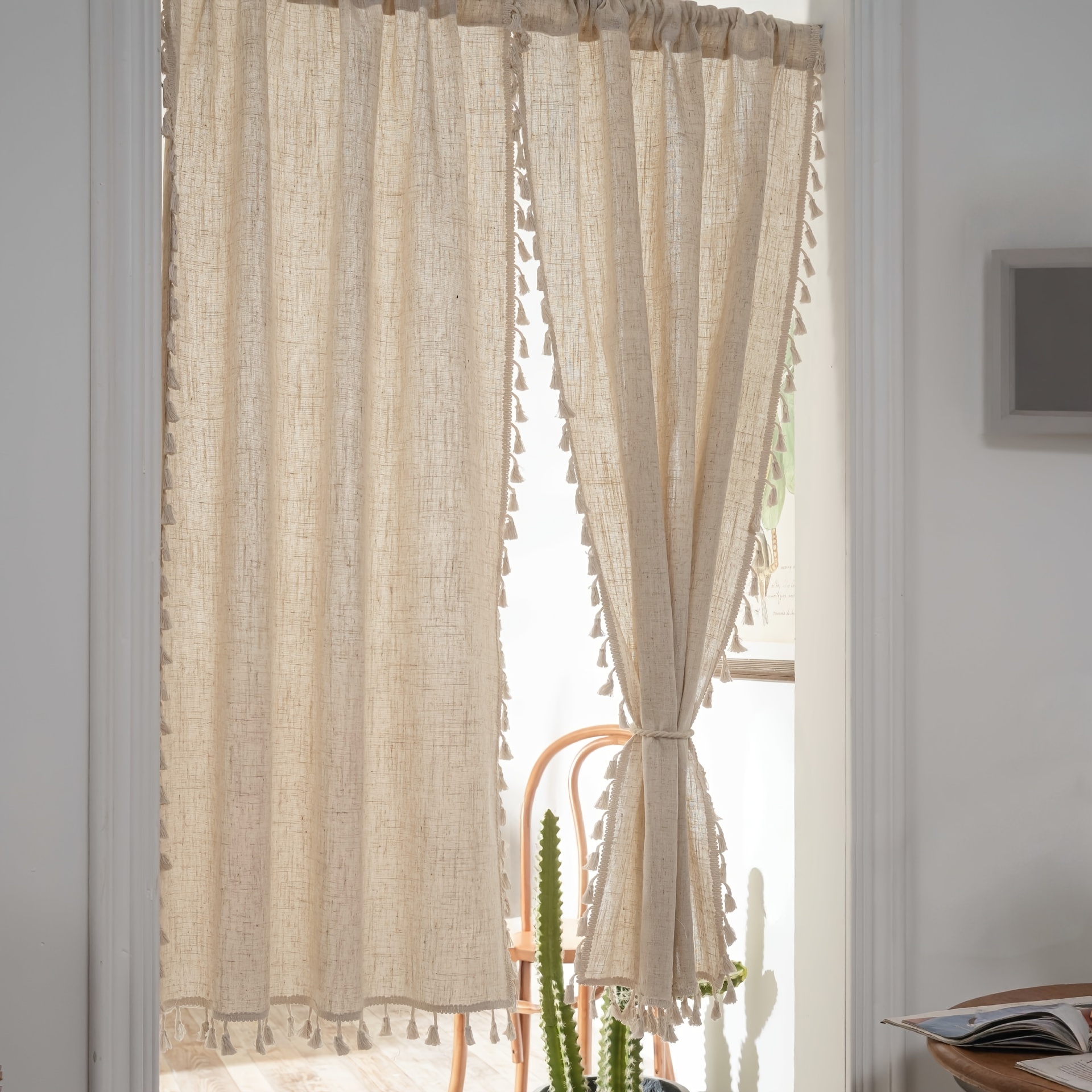 TEMU 1pc Bohemian Door Curtain - Room Study Door Drape Partition, Rod Easy To Hang, Suitable For Bedroom, Living Room, Dining Area, Balcony, Arched