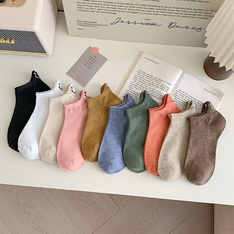 TEMU 10 Pairs Women's Elegant Embroidered Ankle Socks - Soft Breathable Low-cut Boat Socks With & Assorted Colors, Fits Most For Everyday Casual Wear, Valentine's Day Gift Suitable For , Footwear