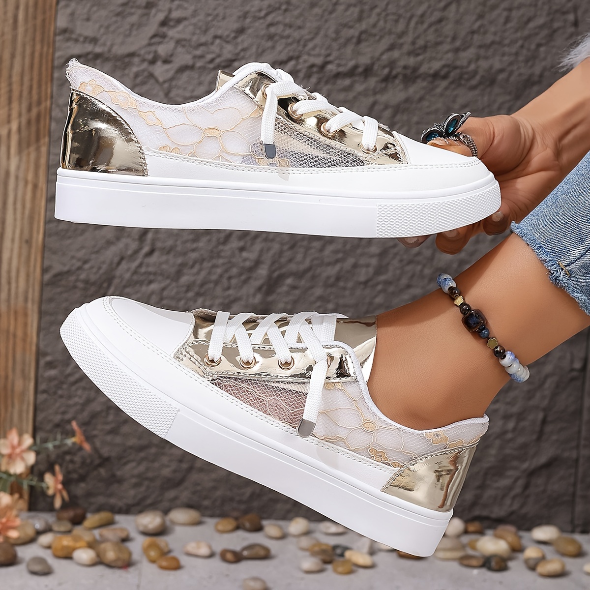 

Women's Summer Fashion Sneakers, Breathable Mesh Lace-up Round Toe Flats, Casual Low Top Sports Shoes - Perfect For Versatile Styling
