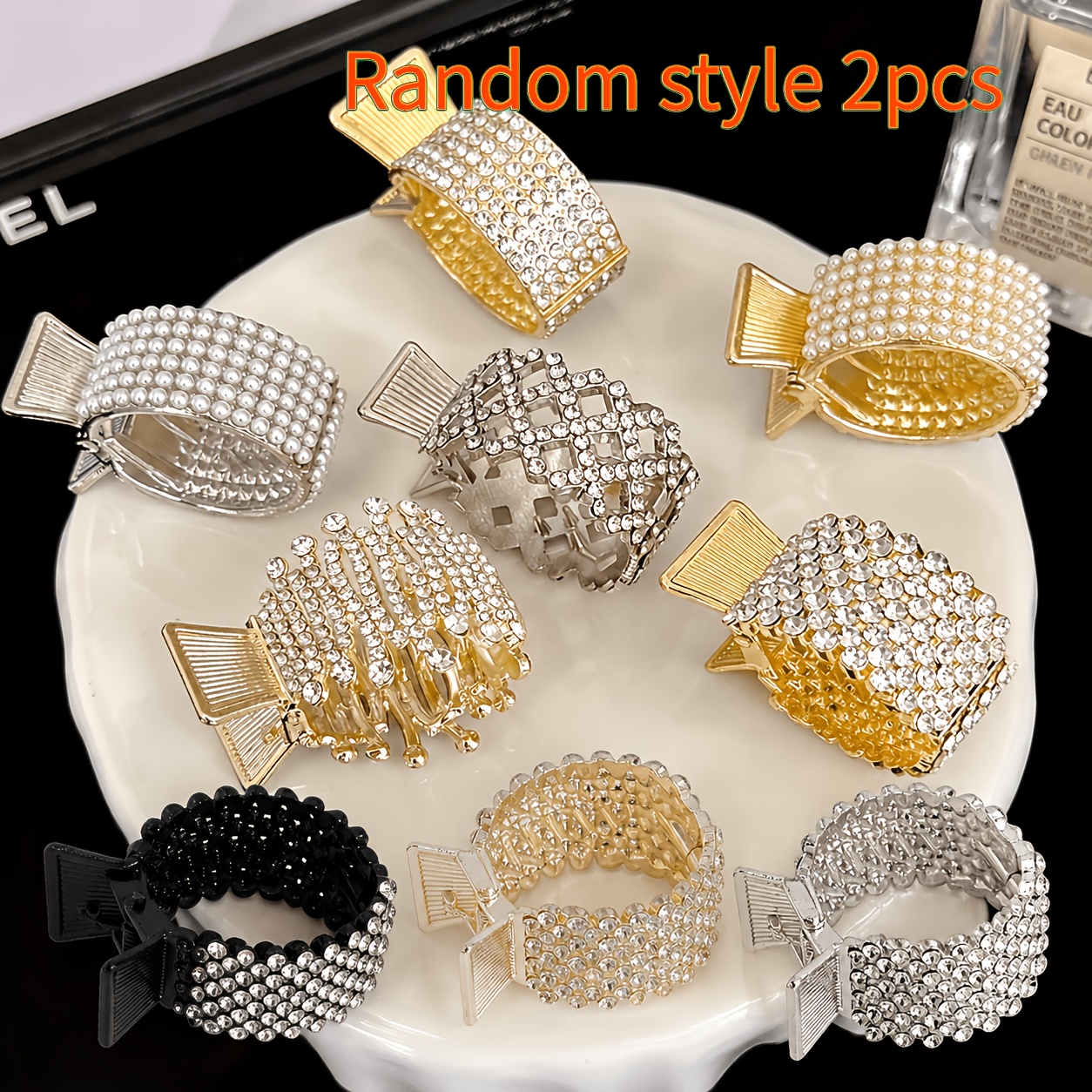 TEMU Random Style 2pcs Exquisite Shiny Half-up Back Hair Claw Clip, Style Loose Hair Fixing Clip, Versatile Hair Accessory For Dates, Dinners, And;