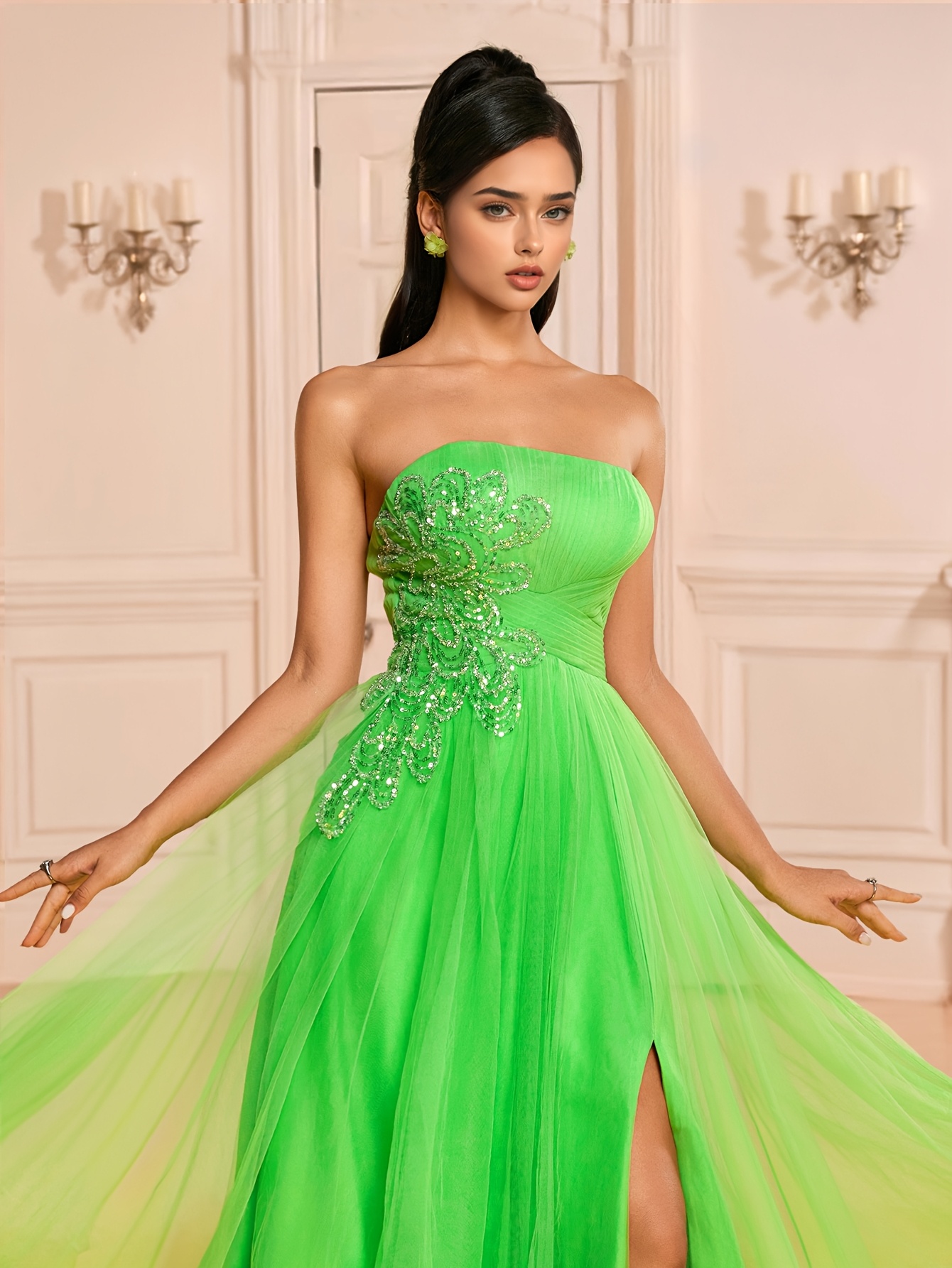 a womens evening gown featuring an embroidered mesh bodice a - Temu  Mauritius