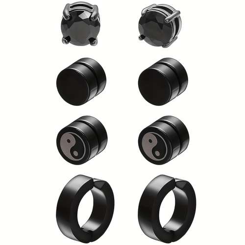 4 Paar Magnetische Oorbellen Voor Heren - Roestvrij Staal Zonder Piercing