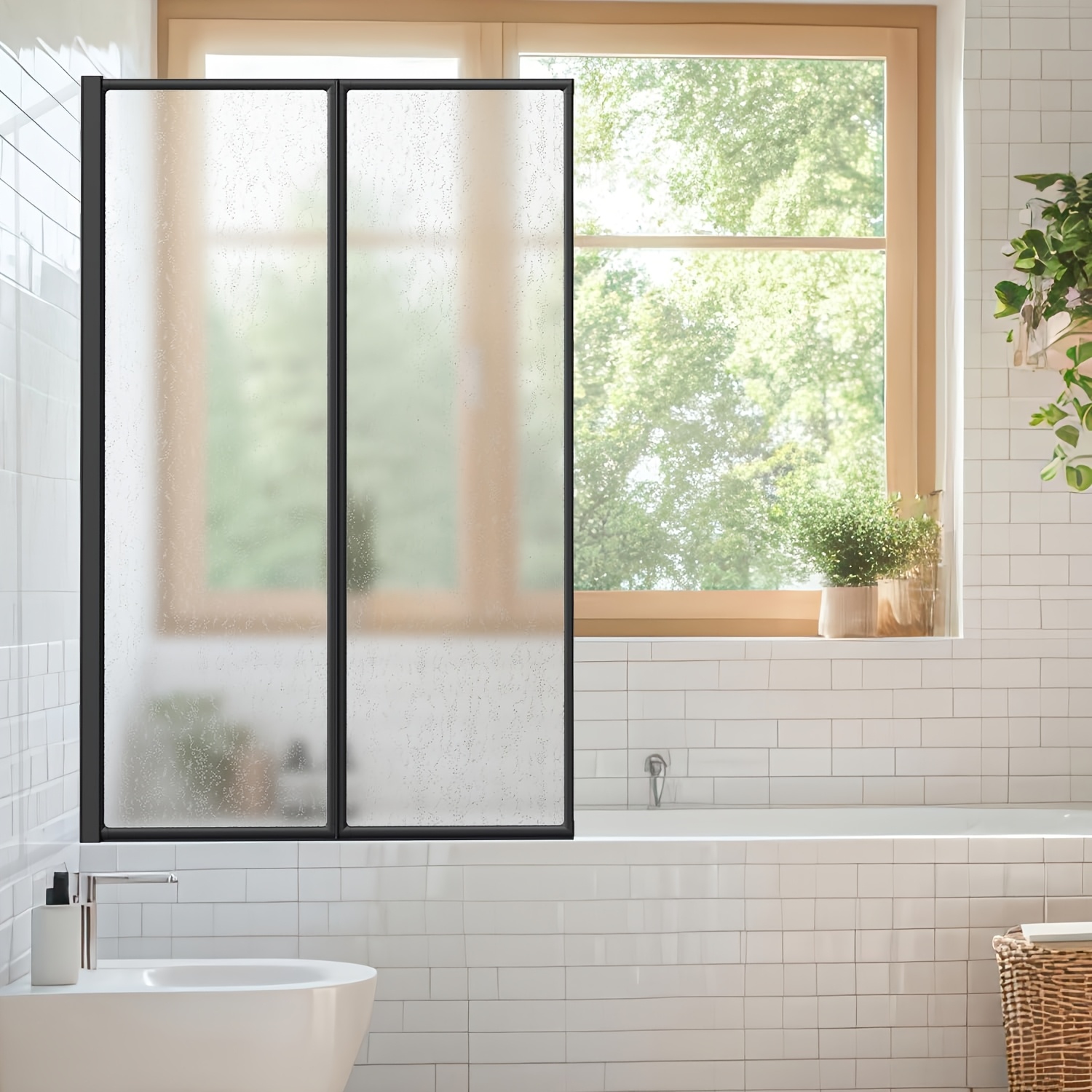 100 X 140 Cm Bathtub Shower Screen, Two-panel Foldable Design, Made Of -resistant Ps Plastic, With An Frame