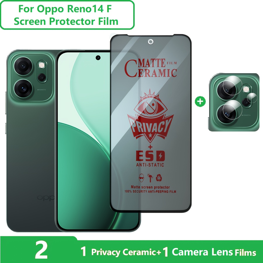 TEMU 2-in-1 Reno 14 Screen Protector For Oppo Reno14 F 14pro Privacy Films Matte Ceramic And Lens Film Anti-shatter Anti-fingerprint Prevent Screen