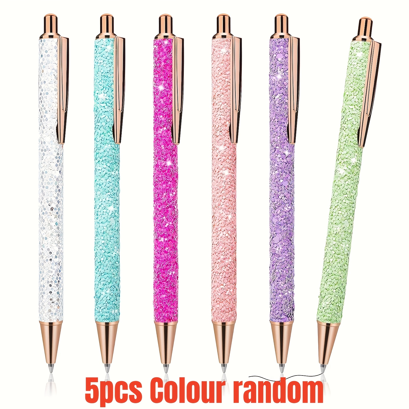 5 Shiny Metal Pen, Colour Random Retractable Ballpoint Pen Cute Black Ink Fine Tip Gift Pen Writing Journal Pen