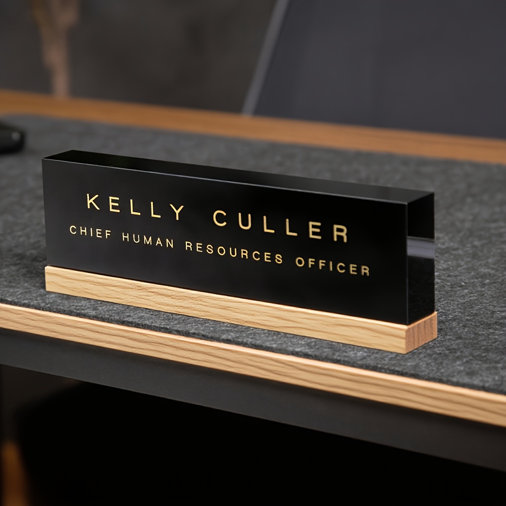 item picture personalized acrylic name plate with name   text acrylic panel   wood base desk name tag suitable for office teacher   for gift