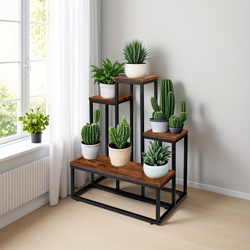 4 tier iron plant stand wooden shelves - Temu Cyprus