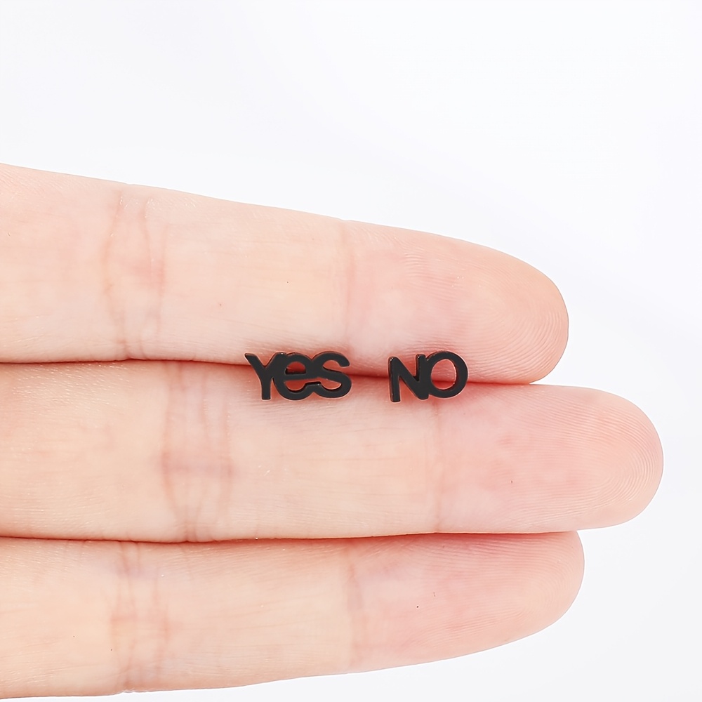 TEMU Orecchini a asimmetrici in acciaio inossidabile 316 con lettere "S穫" e "No", design ed elegante, orecchini da donna placcati in oro 18K, adatti