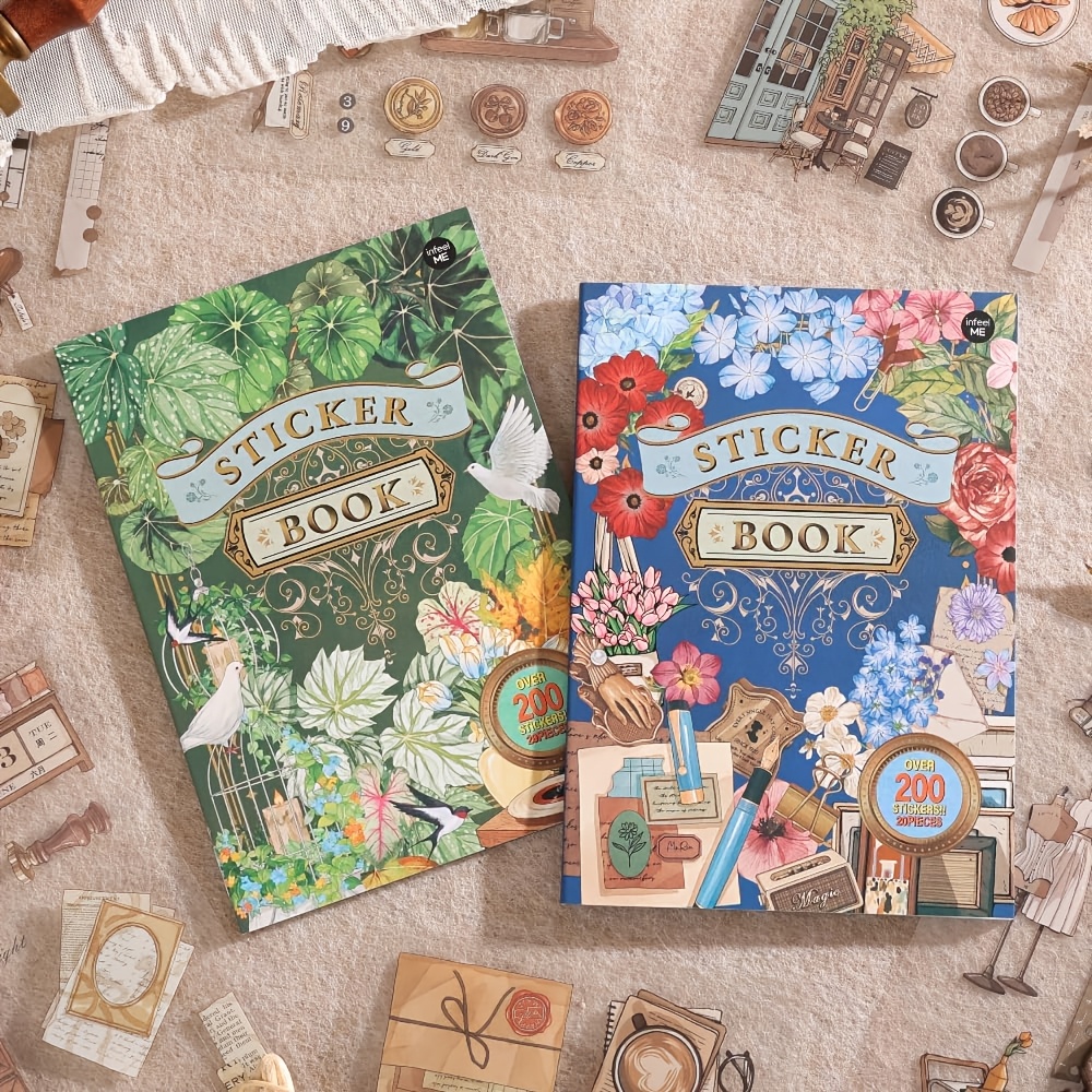 TEMU 2 Books (400+pcs) Stickers For Scrapbooking, Self-adhesive Sticker Supplies Journal, Plants Flowers Vintage Aesthetic Sticker Art Diary Card