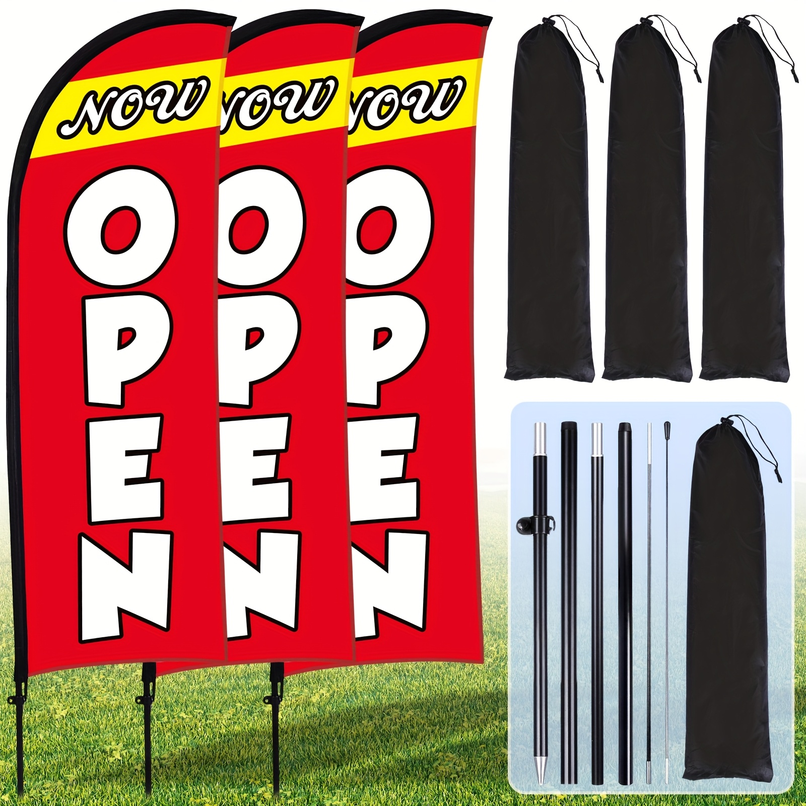 TEMU 3 Sets Of Feather Flag Pole Kits For Business Promotion, Open Flag Banner With Pole Kit,, And Portable Bag For Outdoor Use (red)