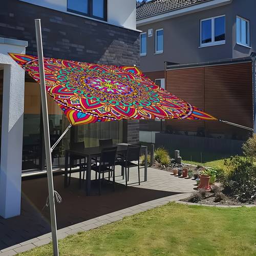 printed outdoor sunshade canopy courtyard sunshade sail featuring a vintage european mandala pattern that resists fading made from durable polyester fabric it with four fixing ropes is washable and is suitable for outdoor use gardens camping and with a weight of 150gsm
