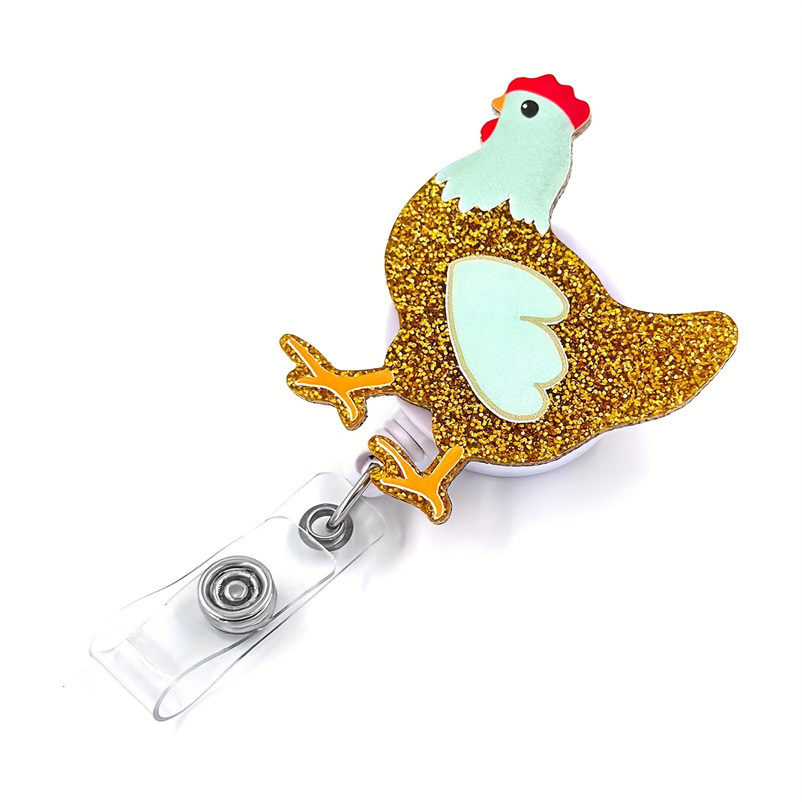 

Christmas Chicken Acrylic Badge Reel With Retractable Id Clip - Name Tag Holder For Nurses, Office Staff, Teachers & Students, Christmas Badge, Gender-neutral