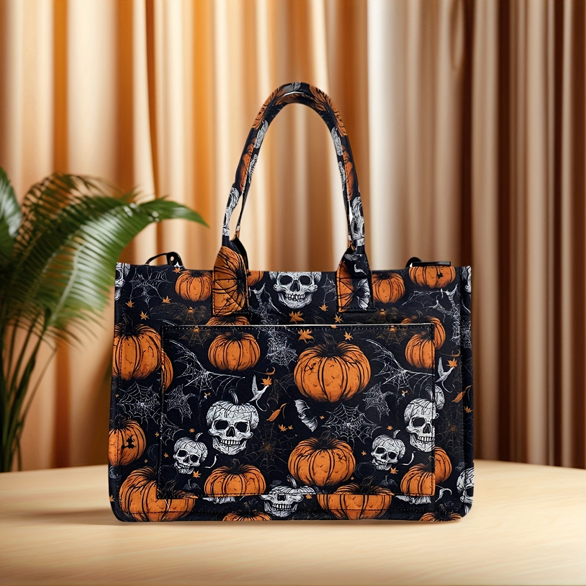 TEMU Pumpkin Skull Printed Handbag Strap Detachable Crossbody Strap - Durable Canvas, Casual Sports Design - Suitable For Daily And Festival Use Large Capacity Multi Pocket Canvas Bag