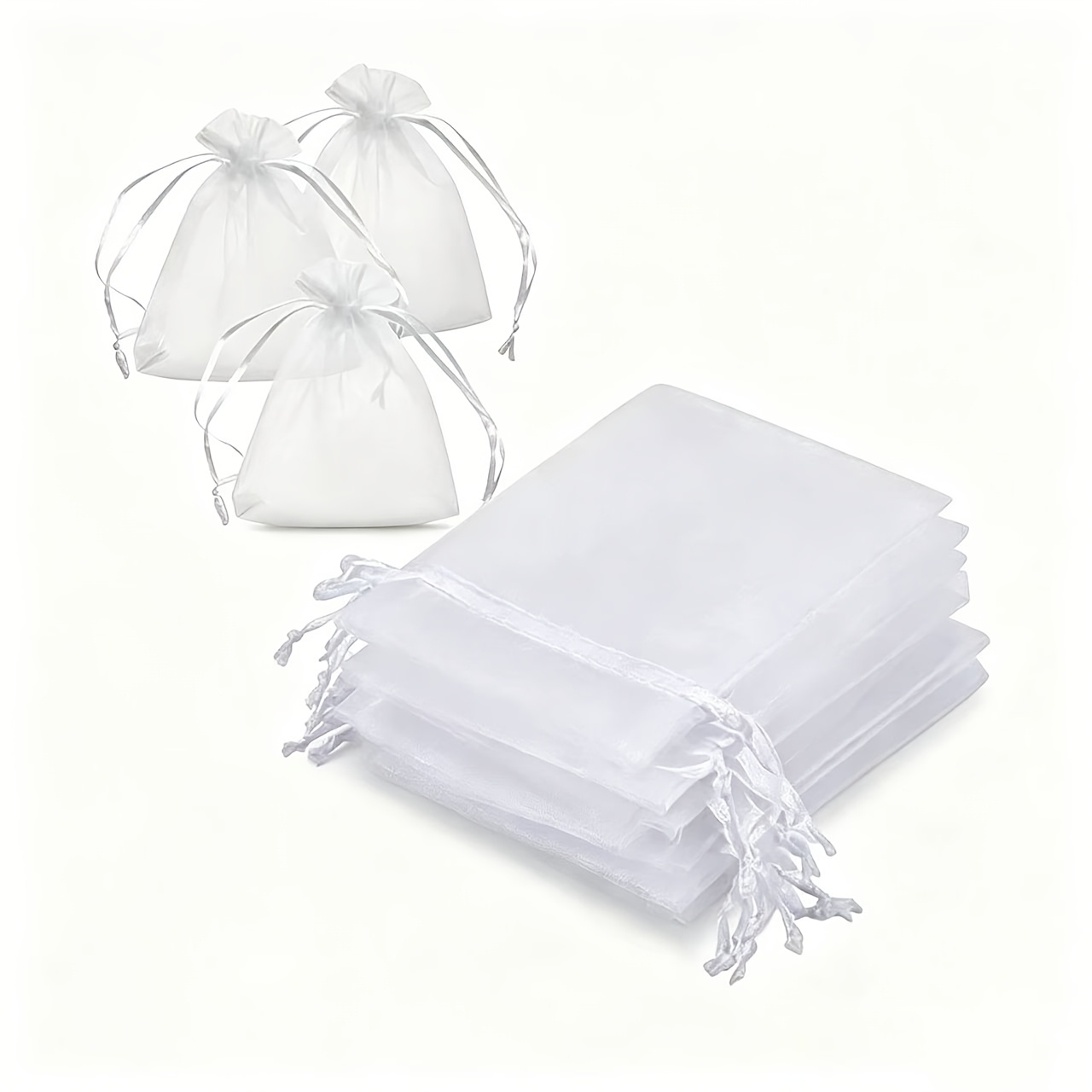 TEMU 100 White Organza Drawstring Gift Bags, Perfect For Storing Jewelry And Party Favors , Parties, And All Kinds Of Gatherings