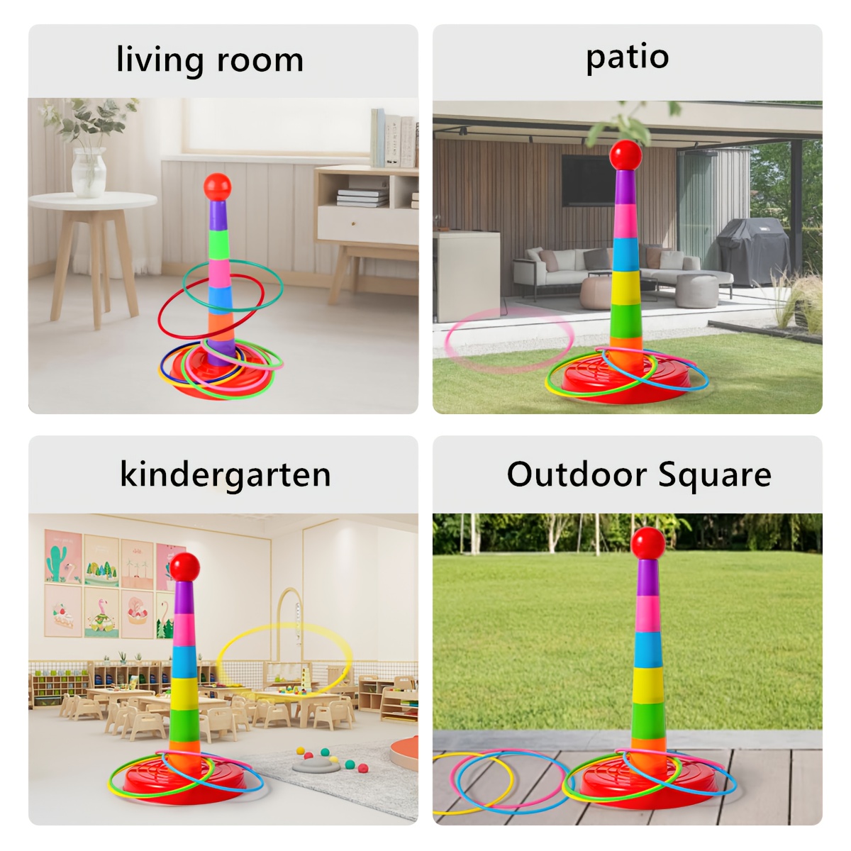 Colorful Rainbow Ring Toss Game for Kids - Interactive Indoor/Outdoor Toy with Vibrant Multicolor Rings, Perfect for Parties, Competitions, and Educational Play, Ideal Halloween/Christmas Gift, Educational Playset|Vibrant Playset|Durable PP Material, Ring Toss Game