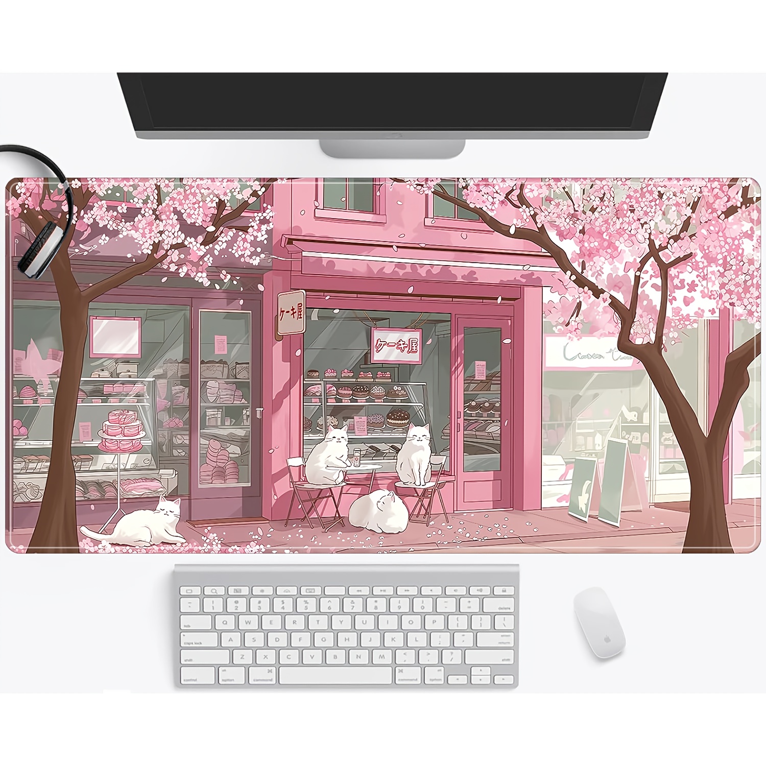 

Large Pink Cherry Blossoms Anime Cats Mouse Pad - Non-slip, Waterproof Rubber With