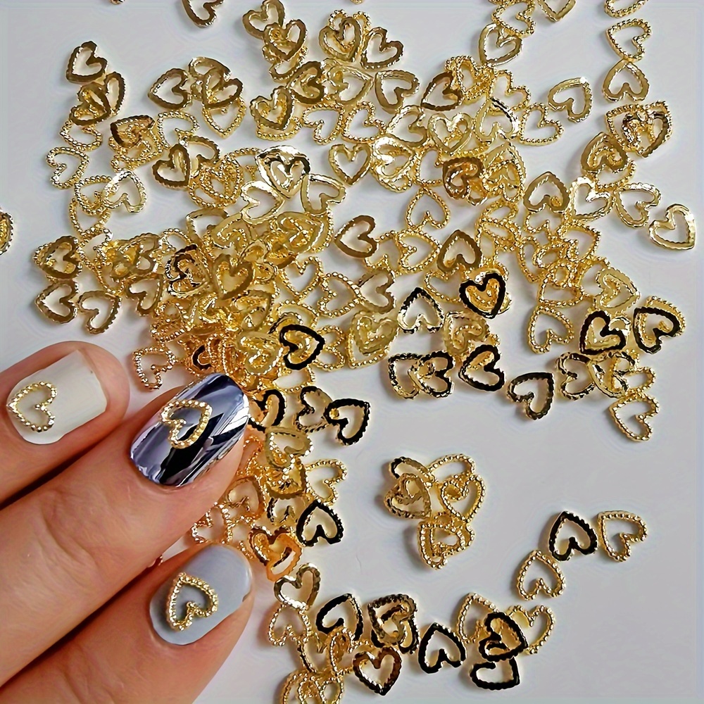 

30pcs Love Heart Alloy Metal Nail Ornaments 4mm/6mm With Of Golden Plated Or Silver Plated Peach Hearts