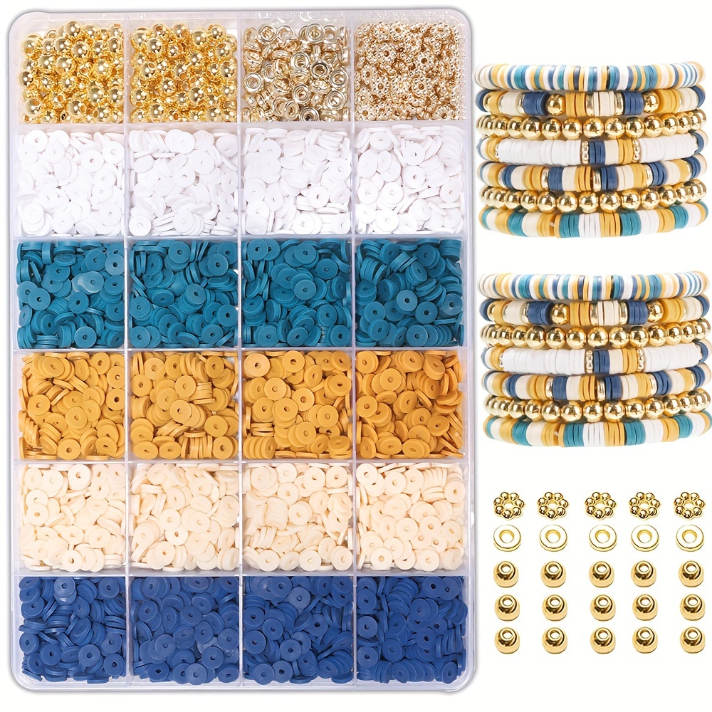 

3200pcs Polymer Clay Beads Bohemian Style Bracelet Making Kit With Golden Spacer Beads, Blue, Yellow, White Diy Jewelry Making Set For Friendship Bracelets And Crafts