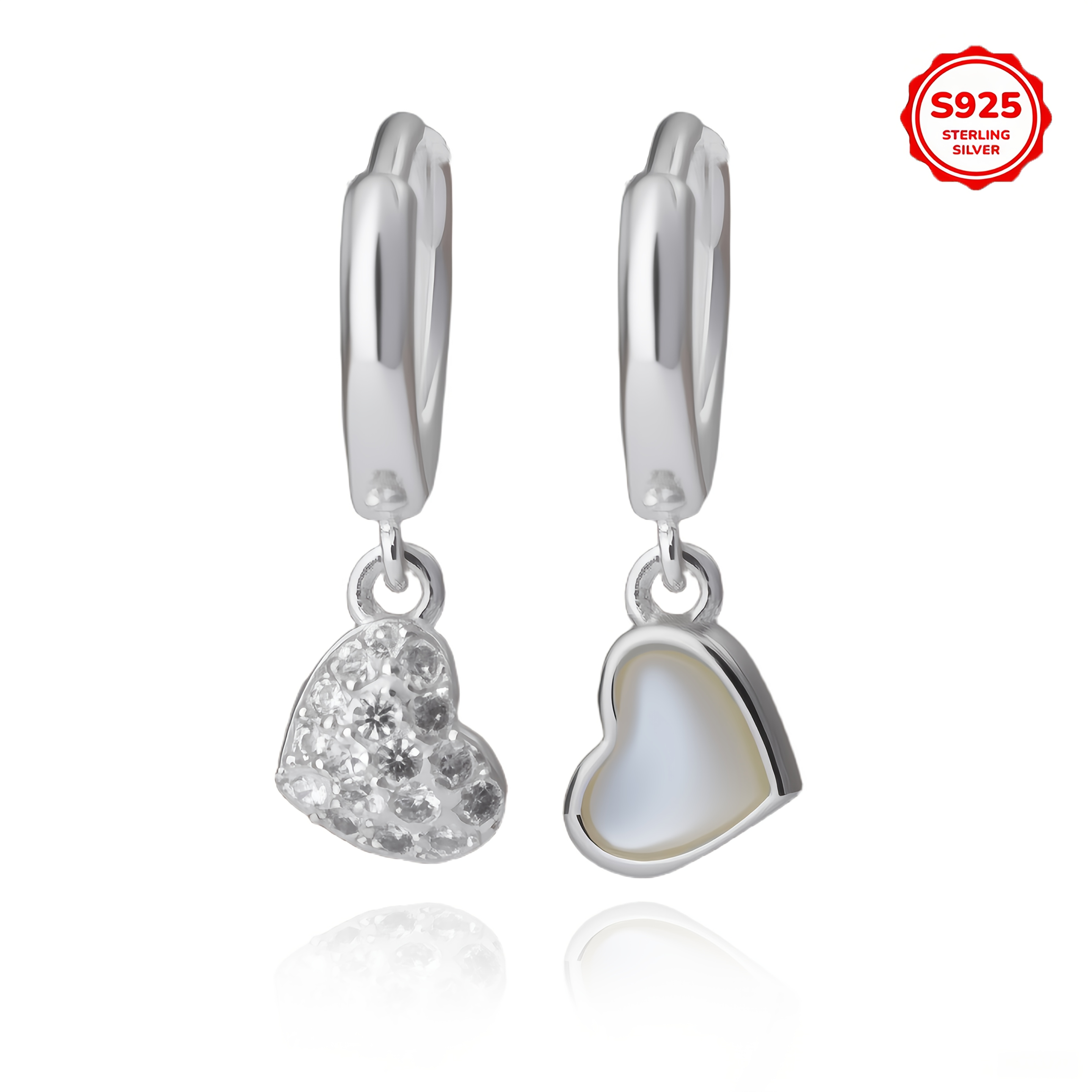 Women's S925 Sterling Silver Heart Stud Earrings with Cubic Zirconia