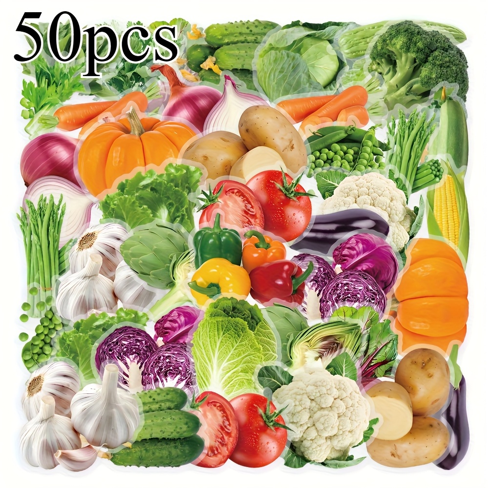 Image of A Set Of 50 Cartoon Vegetable Stickers, Perfect For Scrapbooking, Journals, Laptops, Water Bottles, Cars, And Other Faith-based Designs, Featuring Gifts With Positive Messages