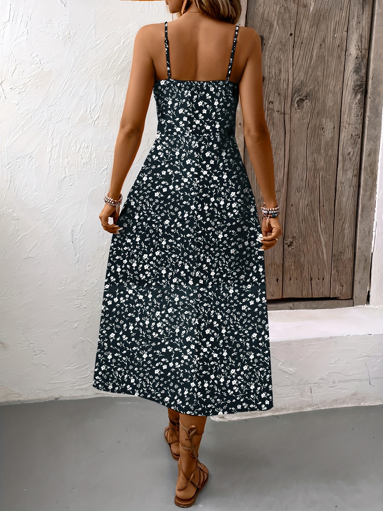 floral print backless slit cami dress - Temu