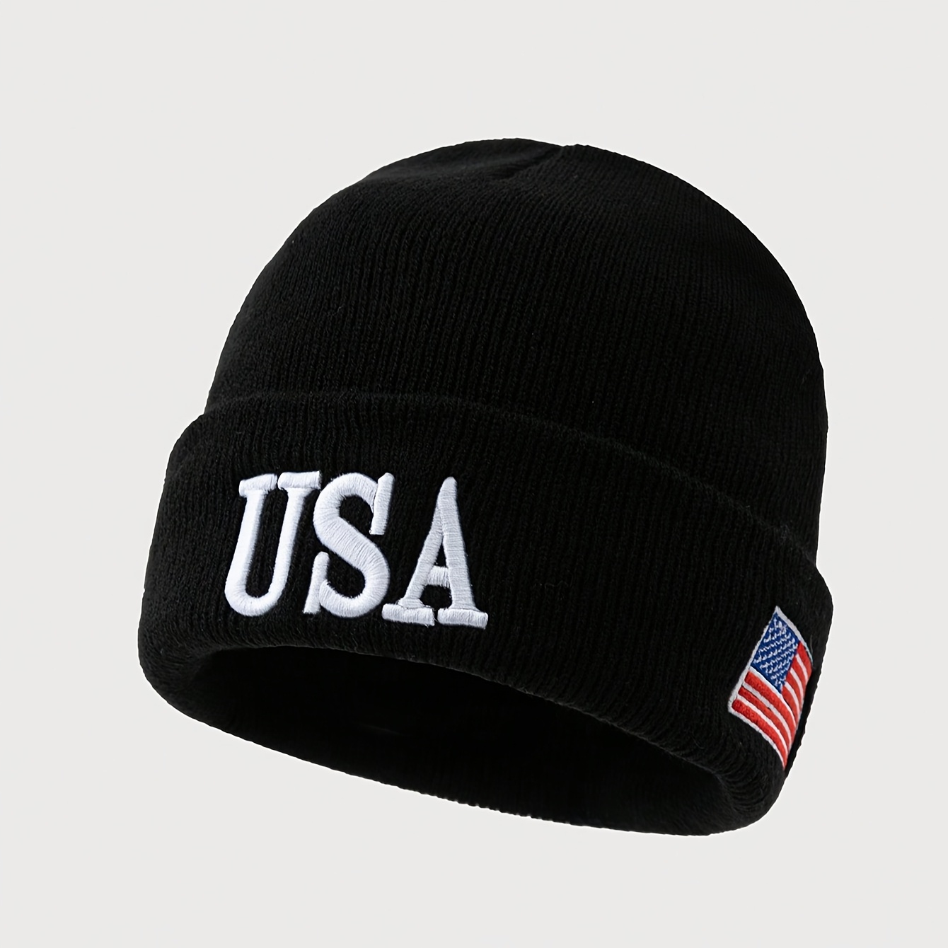 

1pc Women's Acrylic Beanie With 3d Embroidery Usa And American Flag, Fit, Breathable Knit Cap, 100% Acrylic, Only