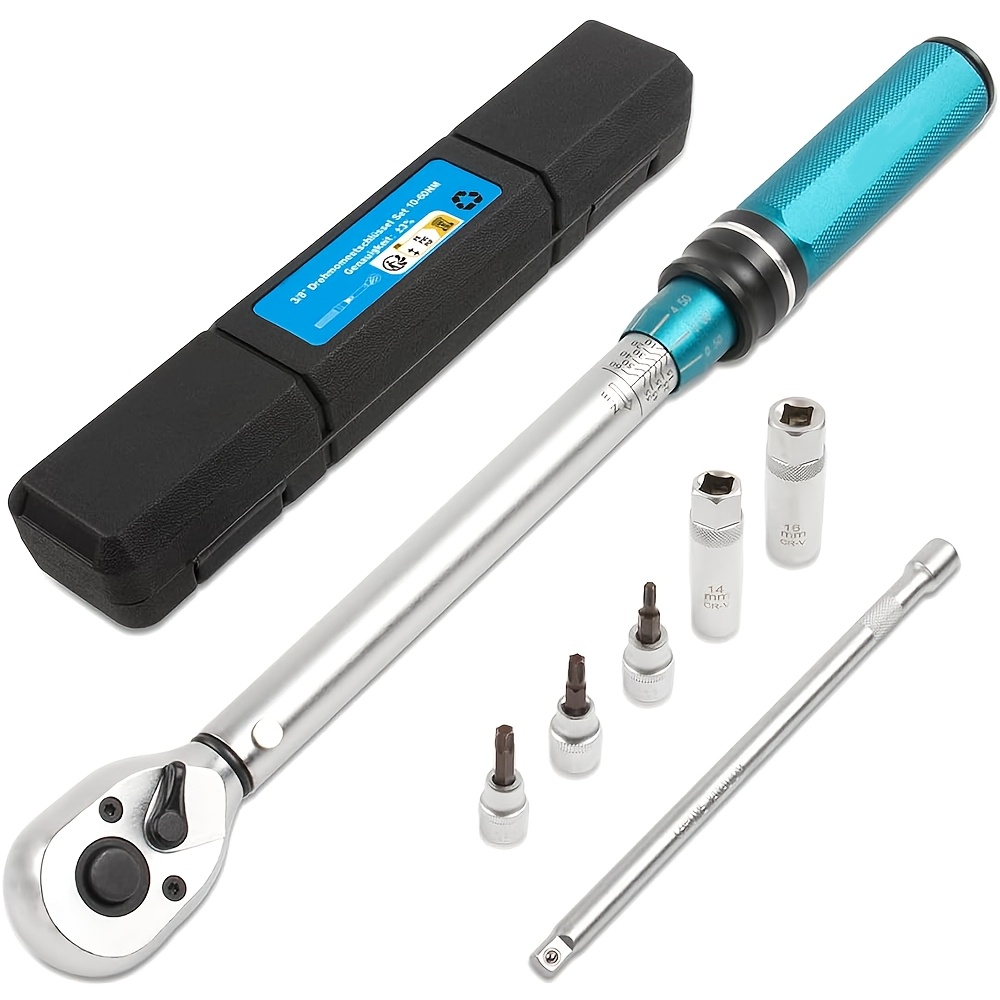 3/8" Torque Wrench Set For Bicycle, Motorcycle Car 10-60 Nm, Accuracy, 72-tooth With Extension Bar, Magnetic Spark Plug Socket