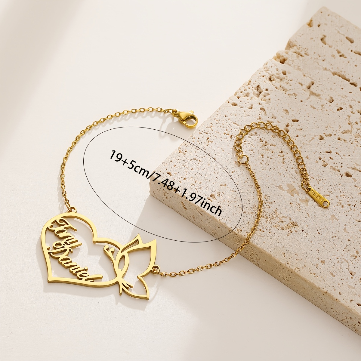 Customizable Stainless Steel Heart & Butterfly Bracelet