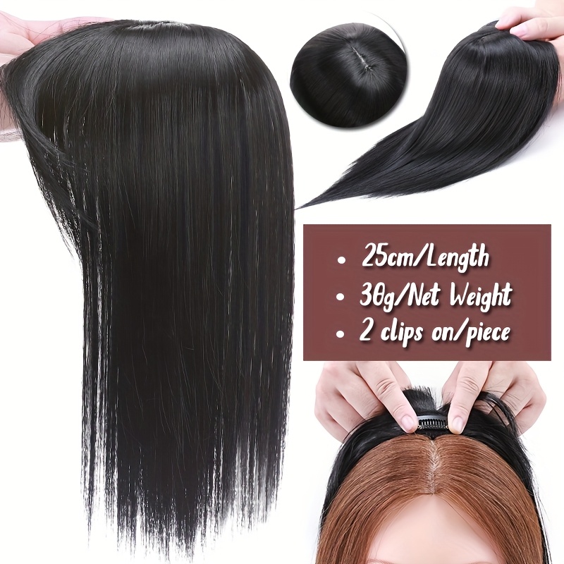 10inch 25cm hair toppers natural straight hairpiece with bangs for women 100 soft toupee hair 2 clips   clip   synthetic hair extensions hair pieces for thinning hair wiglets upgrade lace base topper festival cosplay   use details 2