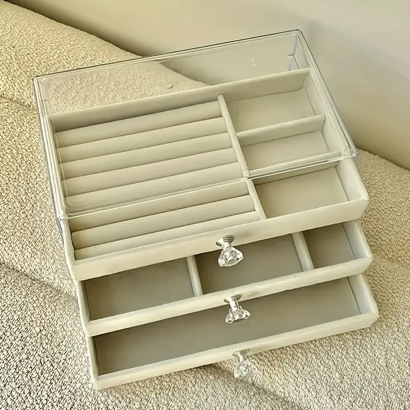 large capacity jewelry organizer box with transparent lid - elegant beige/white/gray/black/ - watch, bracelet, earring, necklace storage - durable plastic construction - for home, salon, boutique - jewelry display case - easy- - modern - organizer drawer - jewelry storage box, jewelry box, , contemporary style, fabriclined interior, home organizers, , sturdy construction, fashion Product details 3